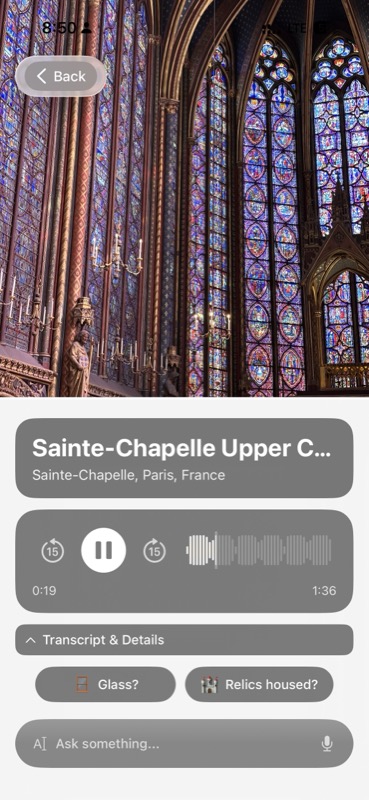 Chiaro recognizing the Sainte-Chapelle Upper Chapel in Paris, with its stunning stained glass windows